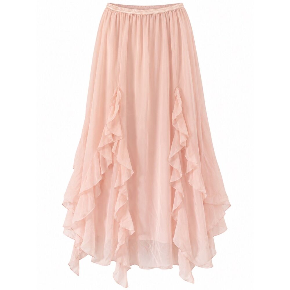 Thirty/Thirty L.A. Blush Pink Ruffle Lace High Low Maxi Skirt Size S Boho